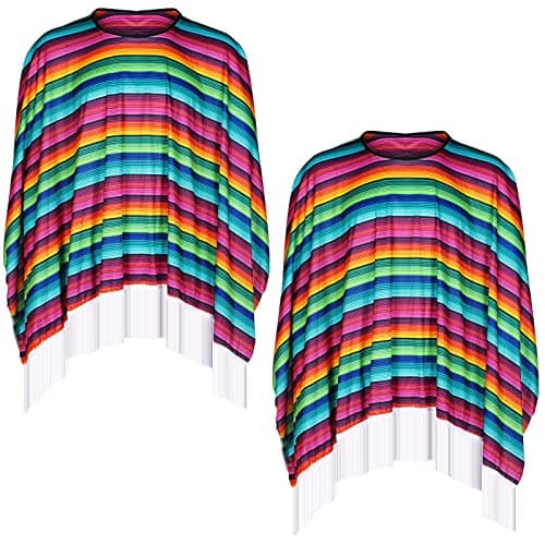 Yahenda 2 Pcs Mexican Poncho Adult Women Men Cinco De Mayo Mexican Fiesta Serape Poncho Costume Accessory,53.15 x 53.15 In