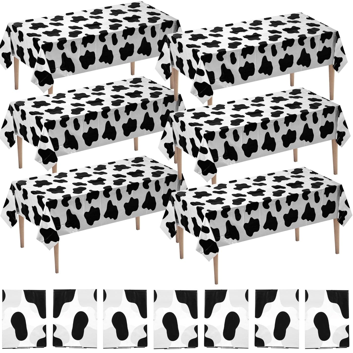 Cow Print Tablecloth Pack of 6 54 X 72 Inch Tablecloths for Cow Themed Party Decorations and Birthday Party Decorations Picnic Table Covers Black and White