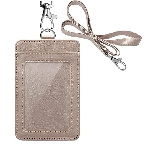 PU Leather ID Badge Holder, Life-Mate ID Badge Holder with 1 Clear ID Window 1 Credit Card Slot and PU Leather Lanyard for Badge Credit Cards College ID Cards in Blonde