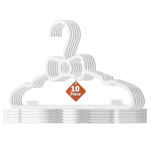 Kuber Industries 10 Pcs Small Plastic Baby Hangers for Clothes Hanging | Multipurpose and Space Saving Shirt/Dress/Cloth Hanger for Wardrobe | White