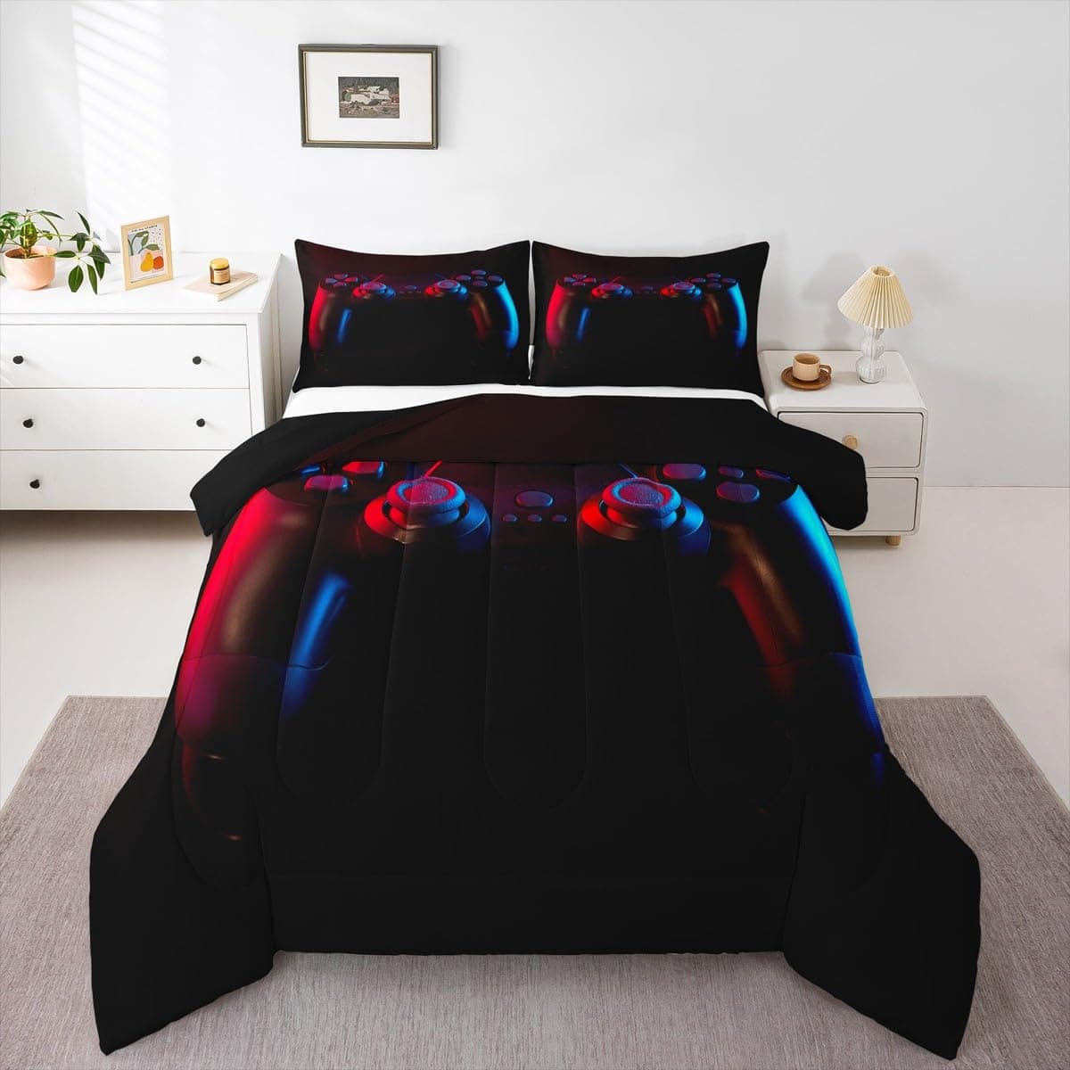 Gamer Comforter Set for Boys Girls Man Gaming Bedding SetBlack Gamepad Home Decor Player Video Game Duvet Insert Teens Kids 3 Pieces 1 Down Comforter with 2 Pieces PillowcasesFull SizeAll Season