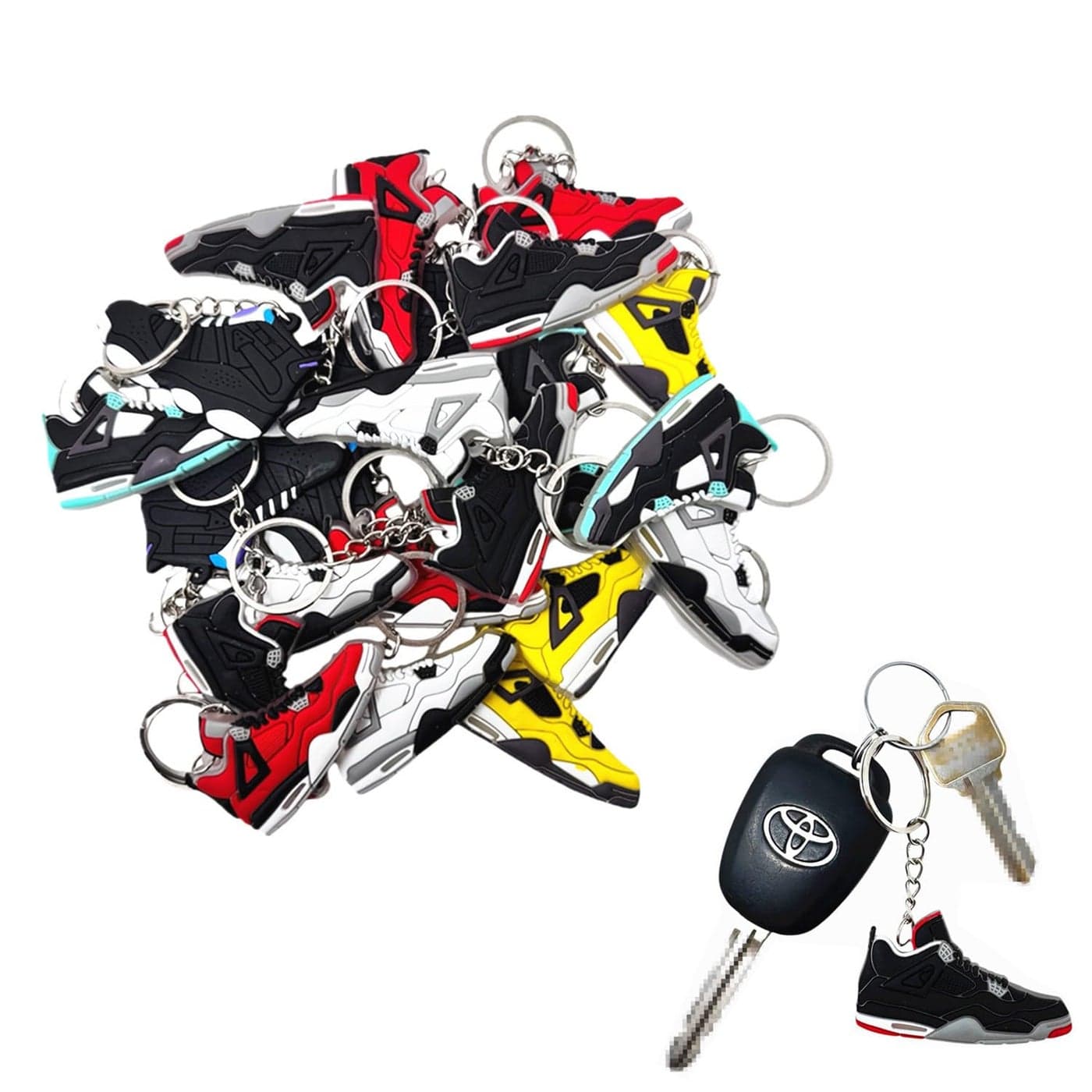 TSY TOOL 20 Pcs of Random Mini Retro Collectible 2D Sneaker Keychains Rubber Shoe Key Chains for Party Favors Goodie Bags Collectors Mystery Prizes Sneakerhead Gifts
