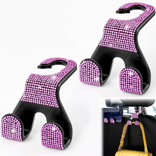 MTGOCHA Bling Car Purse Hooks 2Pcs Durable Car Headrest Hook Holds 44Lbs DoubleHooks WideOpening Rhinestone Automobile Purse Hangers Holder Bling Car Accessories for Women Pink