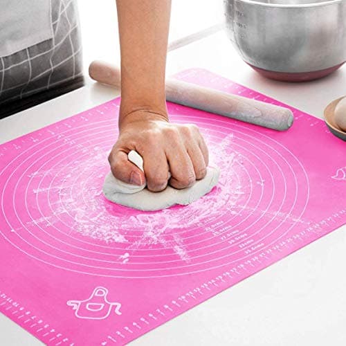 CRIYALE Silicone Baking Mat Sheet | Roti Making Mat | Table Placemat Pad | Silicon Fondant Rolling Mat | BPA-Free Non-Stick Pastry Board Matt | Dough Making Kitchen Gadgets Cooking Tools (Pink)