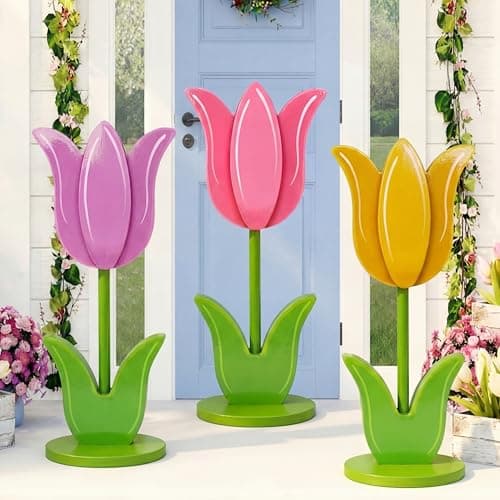 3 Pcs Large Spring Porch Decorations Wooden Tulip Yard Signs Outdoor Spring Decorations Tulip Flower Block Sign for Holiday Front Home Door Outdoor 1575 Inch