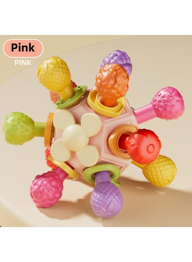 Baby Manhattan Ball Hand Ball Teether Hand Ball Infant Molar Soft Glue Boiled Baby Toy-Color:Manhattan Ball (window Box) Pink