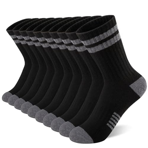 Comfoex 10 Pairs Boys Crew Long Athletic Socks for 4-6 6-8 8-10 Years Old Kids - Calf Sports Half Cushioned