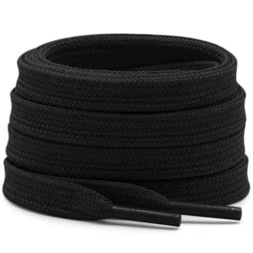 DELELE Solid Flat Shoe Laces: Hollow Thick Black Shoelaces for Sneakers 2 Pair 39 inch