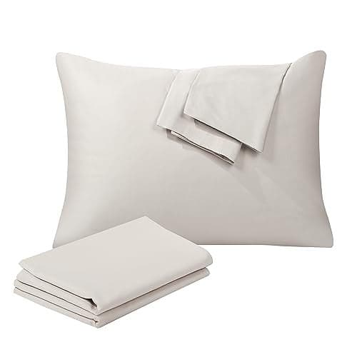 100% Egyptian Cotton Pillow Protectors Set of 2, 400 Thread Count Sateen Weave Cooling Pillowcase, Easy Care Zippered Style Pillow Covers (Light Beige, Queen)