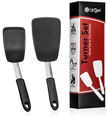 UpGood Silicone Turner Set 600ºF Heat Resistant - Large & Small Kitchen Spatulas with Tapered Edges & Flexible Stainless Steel - Cooking Utensil for Flipping Egg, Pancakes in Nonstick Cookware (2 Pcs)