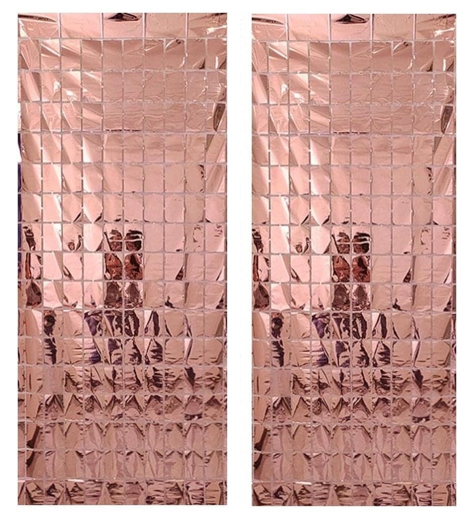AMFIN® (Pack of 2) Square Foil Curtains for Birthday Decoration Photo Booth Props Backdrop Baby Shower Bachelorette Party Decorations - Rose Gold