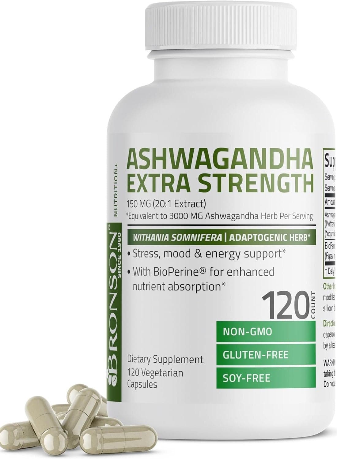 Ashwagandha Extra Strength 3000 mg Stress & Mood Support with BioPerine - Non GMO Formula, 120 Vegetarian Capsules