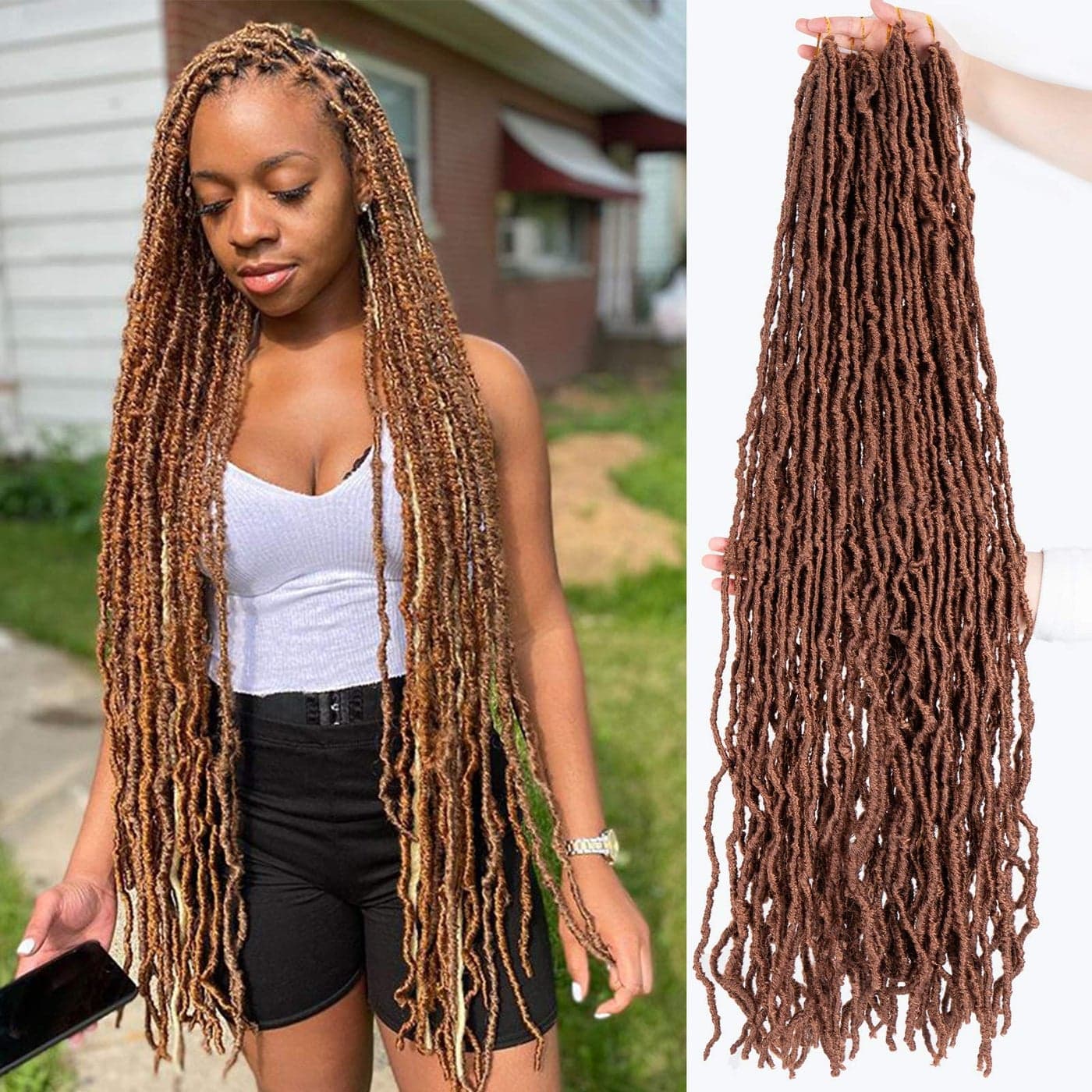 36 Inch Faux Locs Crochet Hair Super Long Soft Locs Crochet Braids Hair 6 Packslot 105g Goddess Locs Dreadlocs Synthetic Hair Extend Pre Looped brown Soft Braiding for Women 36 Inch 30