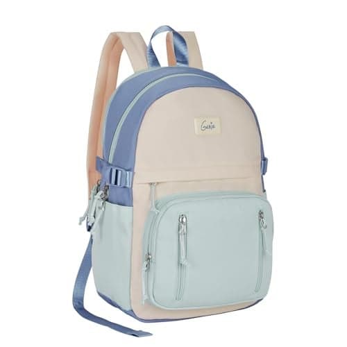 Genie Lit Casual Backpack For Girls|17 Inch-18 Litres With laptop Compartment, Back pocket, Side Pockets with Padded Shoulders|Best for Laptop, Water Bottles, Stationery & all Essentials-Grey Blue