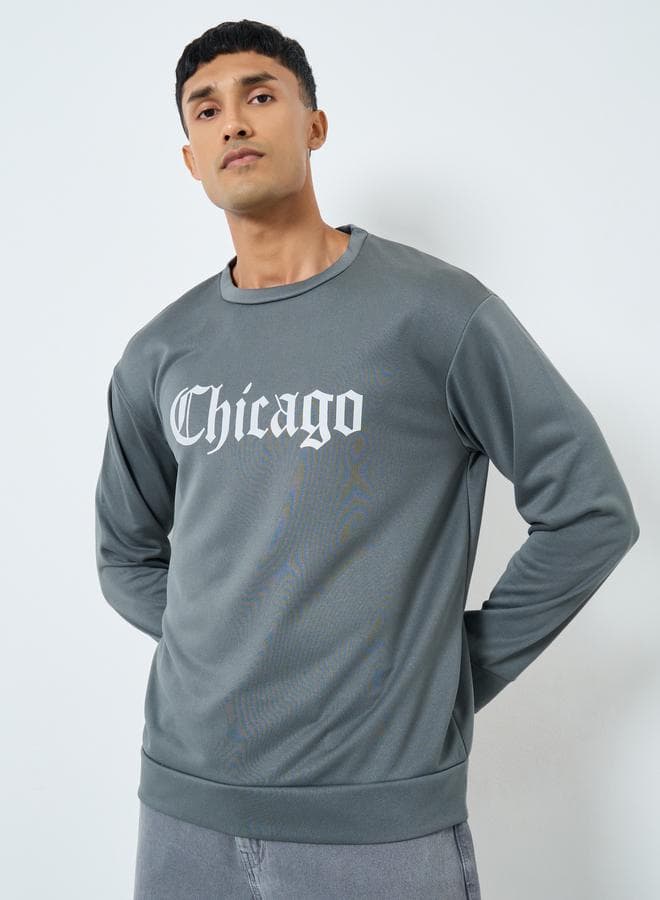 Take Two Men Grey Chicago Graphic Pullover Sweatshirt