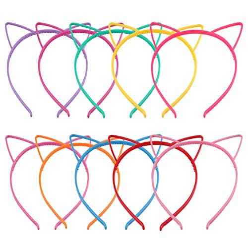 Candygirl Cat Ear Headbands 10pcs Mix Colors Plastic Headbands for Girls Women Hair Accessories for Daily Wearing and Party Favors