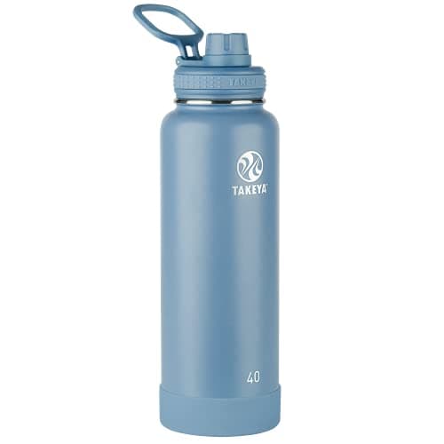 Takeya Actives Stainless Steel Water Bottle, Insulated Spout Lid, Keeps Drinks Cold 24 Hrs, Leakproof, Durable, Dishwasher Safe, Ideal for Gym, Travel, Fits Most Cup Holders, 40 oz/Bluestone