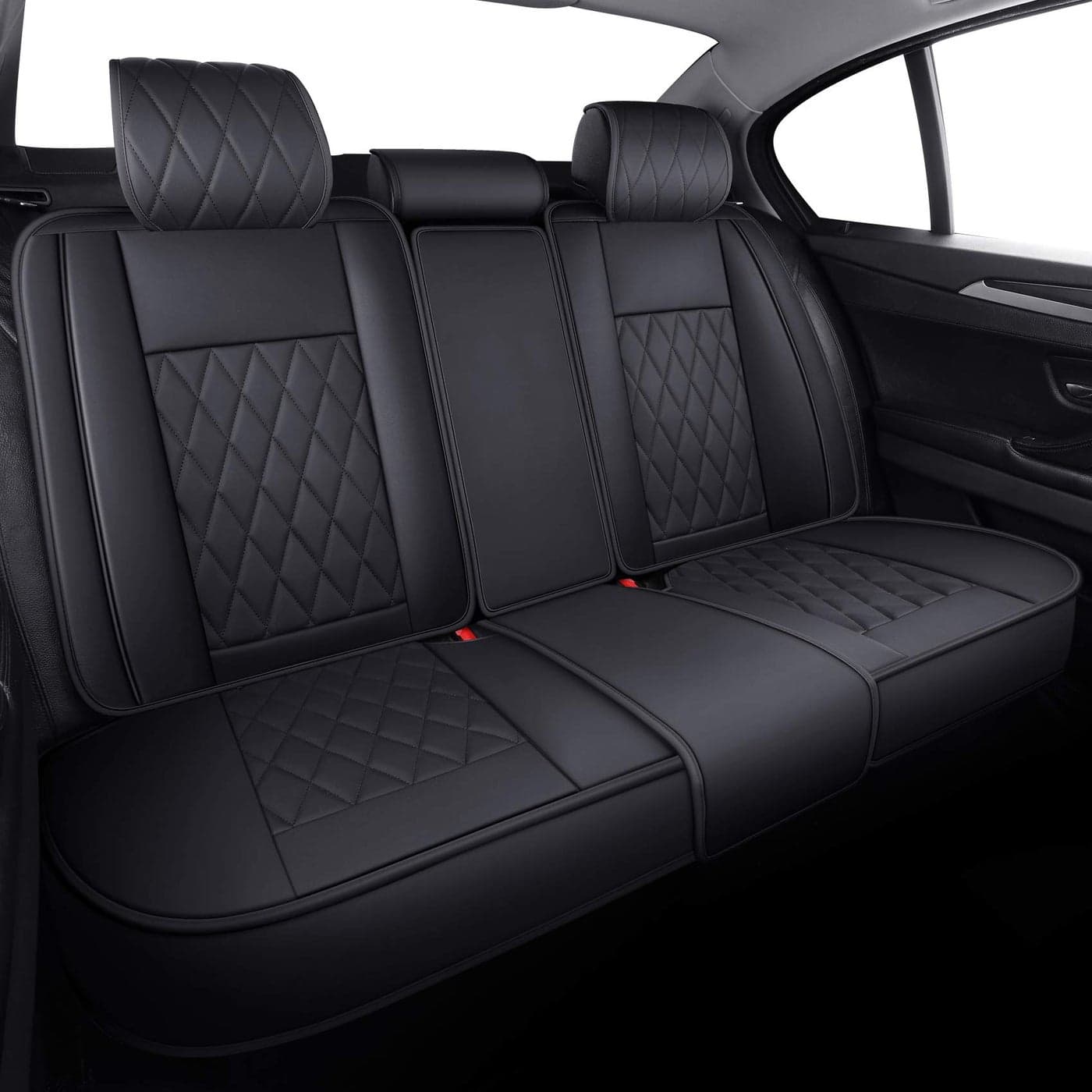 Aierxuan Rear Back Seat Covers Waterproof Leather Universal Fit Compatible with Honda Toyota Ford Kia Hyundai Jeep VW Audi Benz Chevy Nissan Split Bench 6040 or 5050 Rear SeatBlack