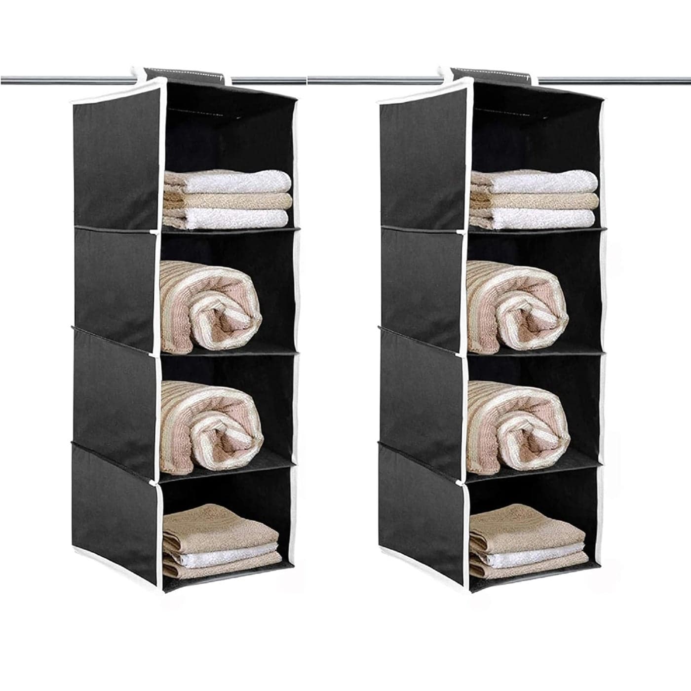 ShubhKraft Non Woven 4 ShelfCompartment Closet Cloth Hanging OrganizerClothes Storage Wardrobe Organiser for Almirah Pack of 2 Black