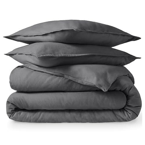 Bare Home Flannel Duvet Cover Set - King - 100% Cotton, Velvety Soft Heavyweight Premium Flannel, Double Brushed - Includes Sham Pillow Covers (King, Grey)