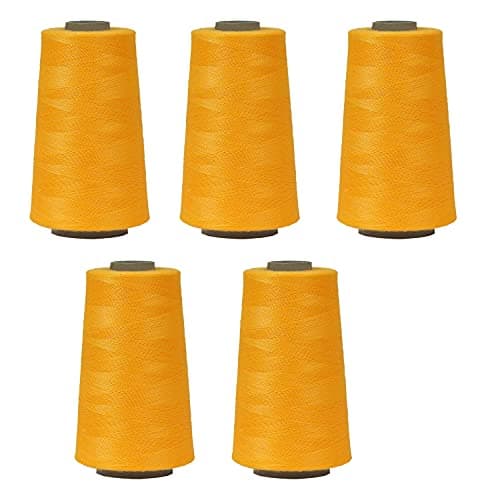 Ace International Exports 3000M Overlock Polyester Sewing Thread Set Box Yarn Spools Cone Light Yellow (Pack of 5 )