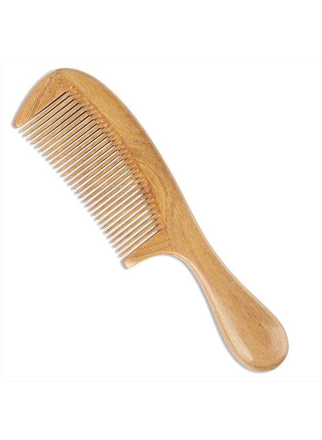 Handmade 100% Natural Green Sandalwood Hair Combs - Anti-Static Sandalwood Scent Natural Hair Detangler Wooden Comb (Fine Tooth)