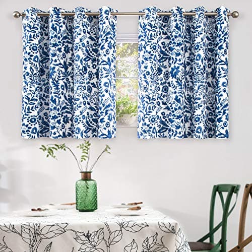 DriftAway Julia Watercolor Blackout Room Darkening Lined Thermal Insulated Energy Saving Window Curtains 2 Layers 2 Panels Each Size 52 Inch by 36 Inch Navy
