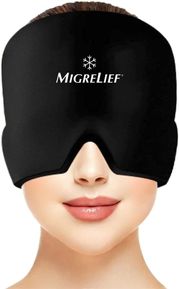 Migrelief Migraine Relief Cap Ice Cap for Migraines and Headaches with 360 Degree Head and Eye Coverage Cold Therapy Headache Hat and Migraine Mask for Natural Pain Relief One Size Black