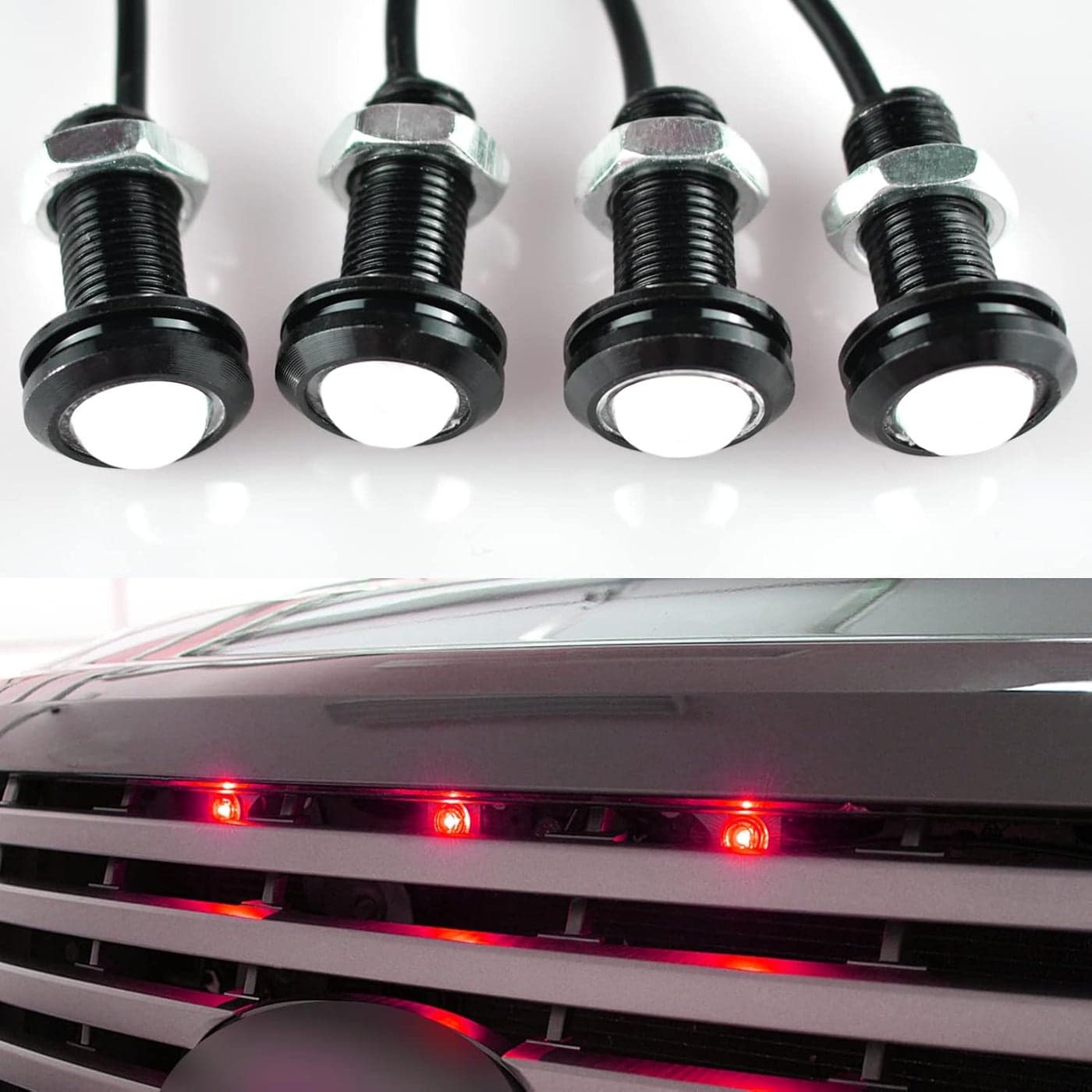 Boigoo Universal Grille Marker Light Kit - Red LED Bolt-On Mount for Trucks and SUVs