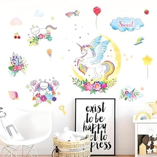 JAAMSO ROYALS Cartoon Unicorn Cats Wall Stickers for Kids, Stickers for Kids-Room, Stickers for Room, Baby Room Decoration Items, Cartoon Wall Stickers (90 CM X 60 CM)