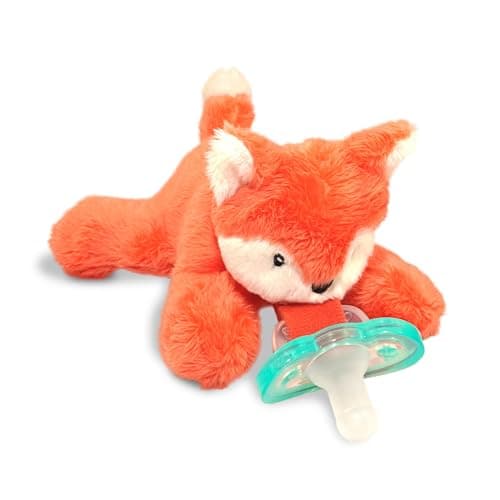 RaZbaby JollyPop Pacifier Holder wDetachable Baby Pacifier Stuffed Animal RaZbuddy All Ages 0M 100 Medical Grade USA Made Silicone Machine Washable Textured Easy to Hold Fox