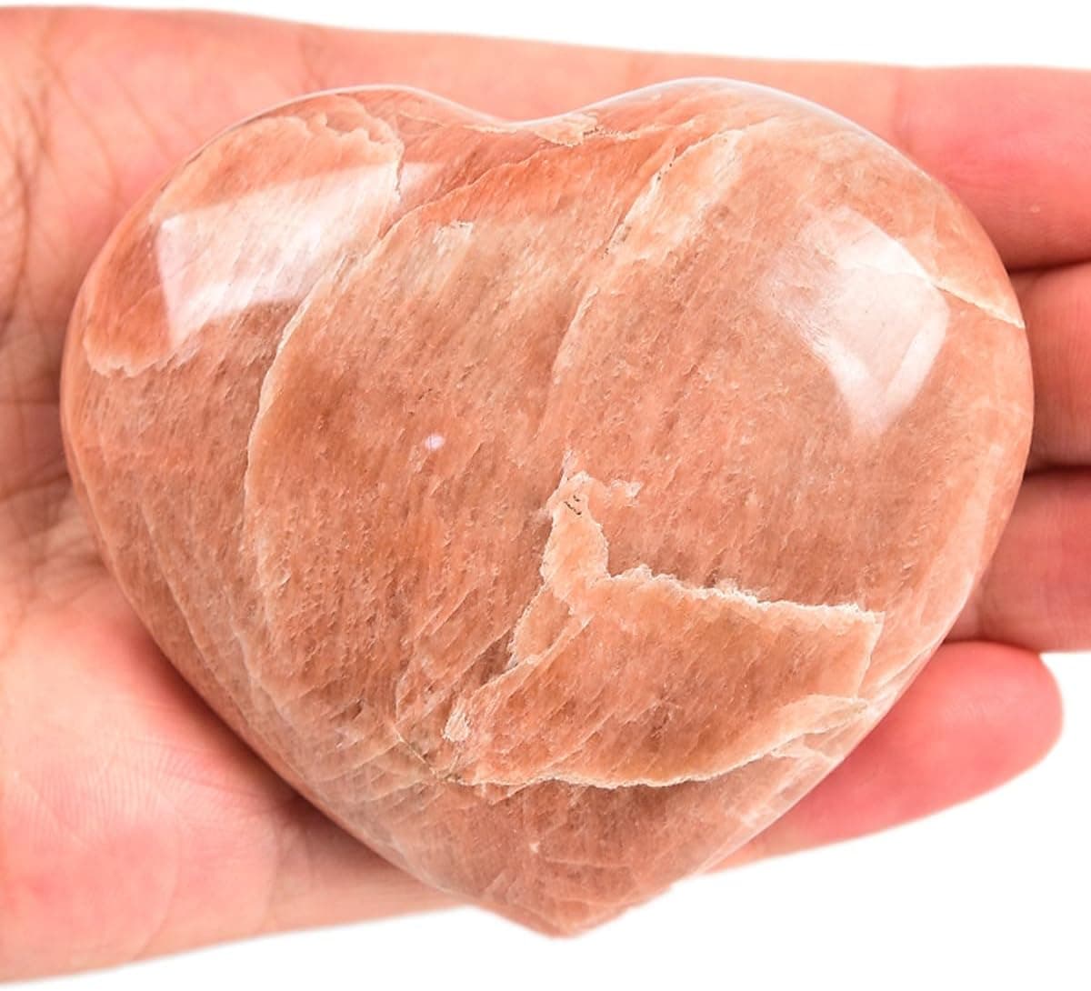 JIC Gem Orange Moonstone Heart Shaped Healing Crystal Large Love Palm Worry Stone Pocket Gemstone with Display Stand Chakra Balancing Chakra Balancing 2.7-3 Inch