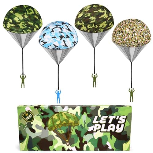 Parachute Toy for Kids Army Outdoor Toys Flying Parachute Men Inside Outside Toys for or 3 4 5 6 7 8 9 10 11 12 Year Old Easter Basket Stuffers for Kids Idea 2026 Unique Boys Party Favors