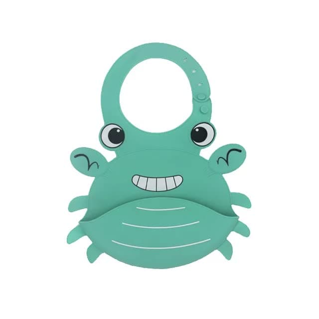 RIANZ Silicone Crab Baby Bibs, Waterproof Baby Drool Bibs with Wide Pocket BPA-Free Easily Wipe Clean Cute Cartoon Design for Unisex Infant Babies Toddlers (6 to 48 Months) (Green)