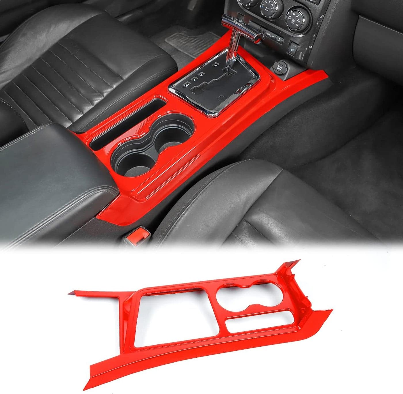 CheroCar Gear Shift Panel Trim Cover for Dodge Challenger 2009-2014 - Red