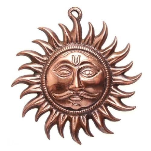 SSKR Copper Wall Hanging Sun Idol/Shri Surya Narayan Face for Vastu, Good Luck, Success and Prosperity | Surya Dev Wall Hanging for Home Entrance and Office | Size: 12 Cms