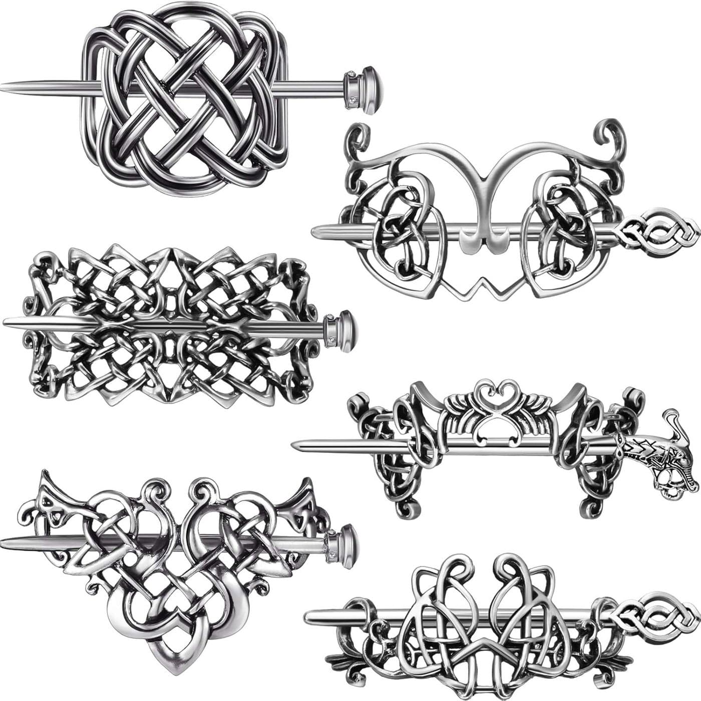 Syhood 6 Pieces Vintage Silver Celtic Hair Slide Hairpin Celtic Knot Hair Stick Creative Barrette Metal Stick Clips Hairpin Accessories for Women