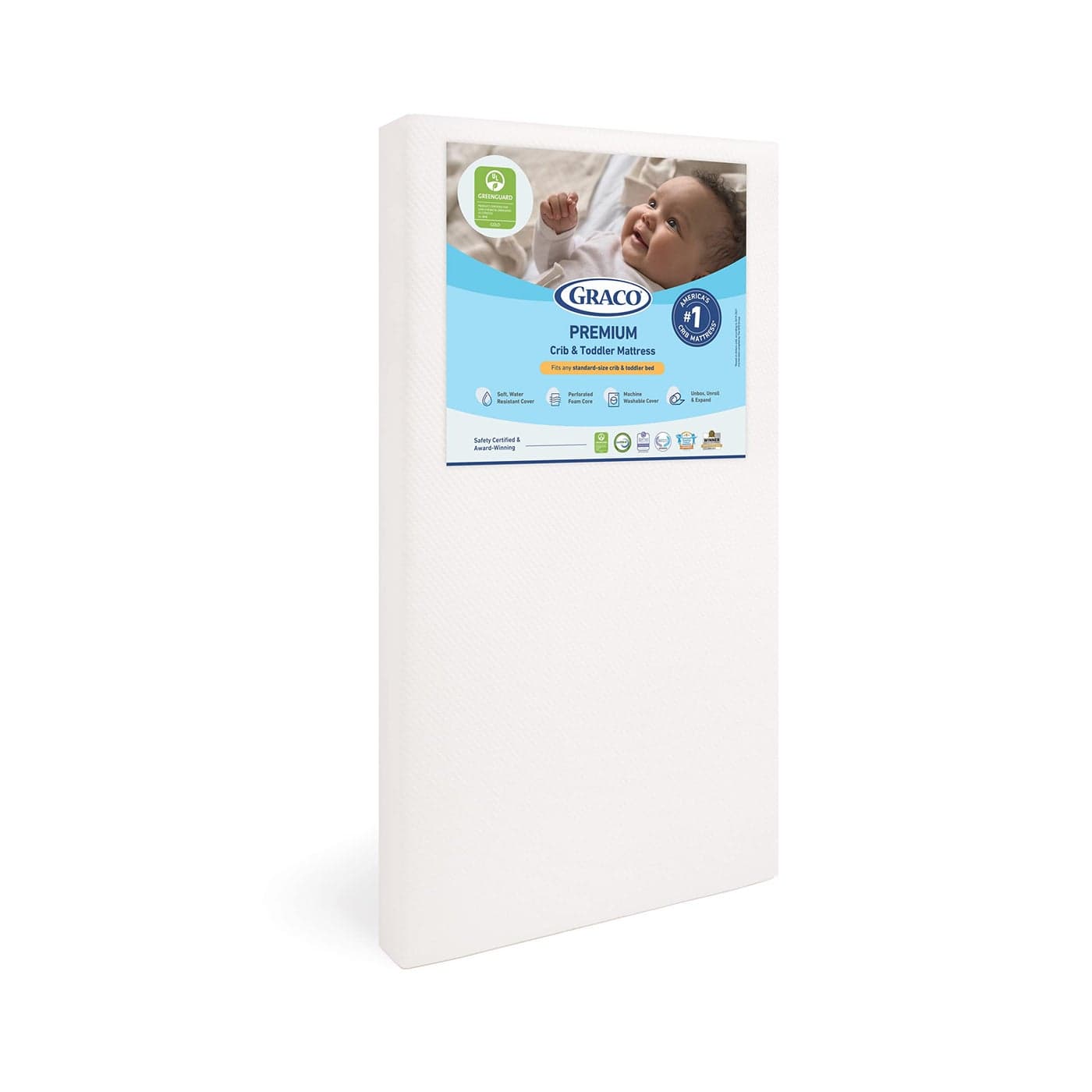 Graco Premium Crib Toddler Mattress GREENGUARD Gold Certified CertiPURUS Certified Fits All Standard Crib Toddler Beds Waterproof Sleep Surface MachineWashable Outer Cover for Easy Care