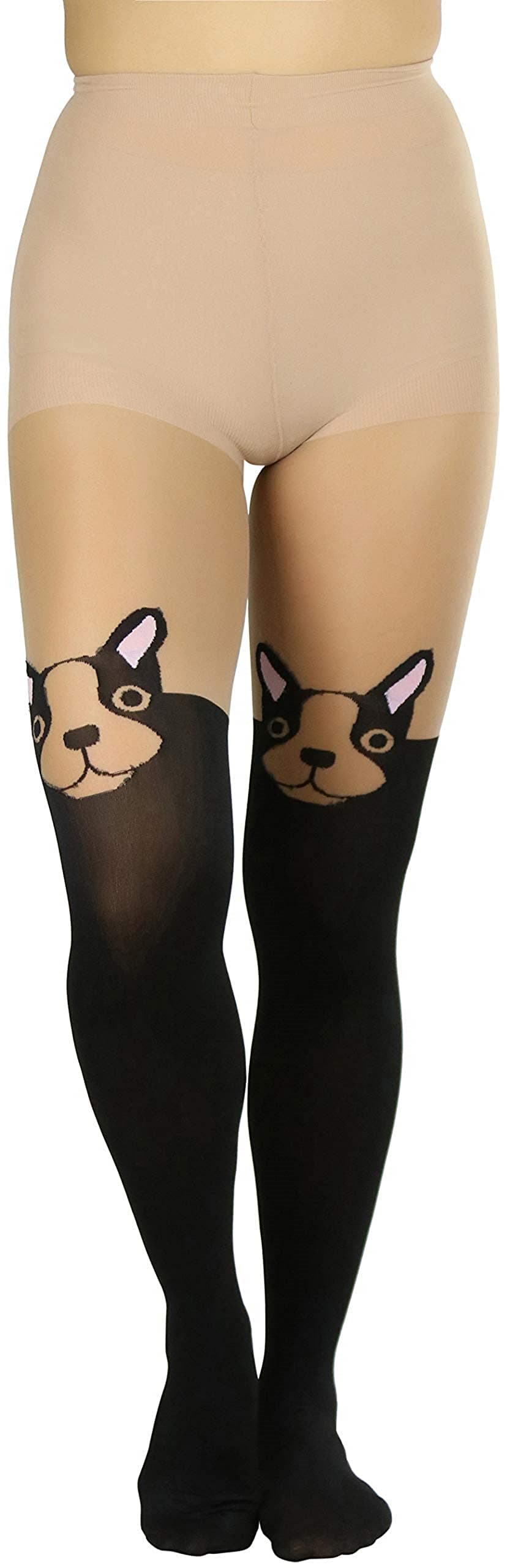 ToBeInStyle Women's Boston Terrier Pantyhose - BEIGE/BLACK - One Size (Regular)