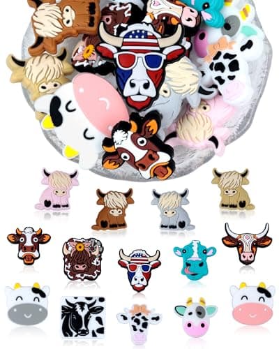 14PCS FIVEIZERO Cow Focal Beads and Animal Silicone Beads for Keychains Bracelets and Various Crafts Includes Cow Designs for DIY Projects Pens and Accessories