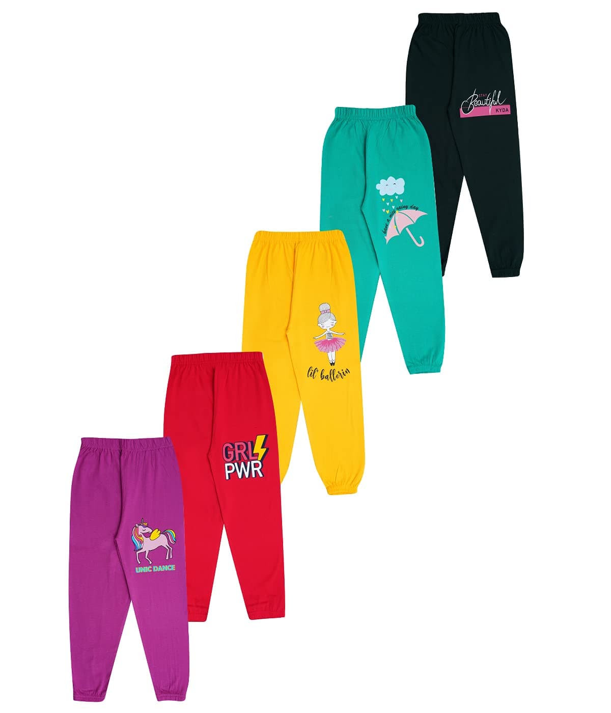 KYDA KIDS Girl's Cotton Printed Regular Fit Track Pants (Pack of 2) Multicolour