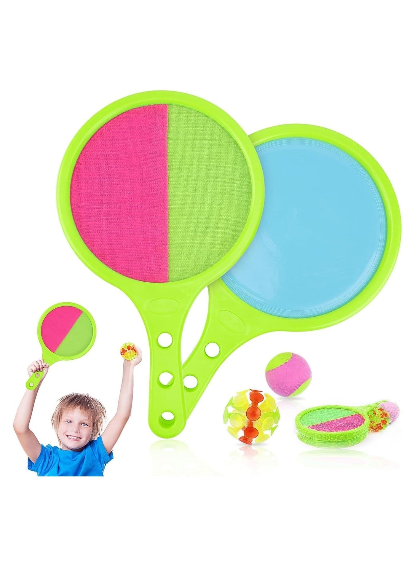 Velcro Catch Ball Game for Kids, Easy Toss & Catch Toy, Outdoor Paddle Ball Set for Ages 4-8, Beach & Yard Play, Summer Fun (Style 1) - Kids Catch Game, Outdoor Toys, Soft Paddle B