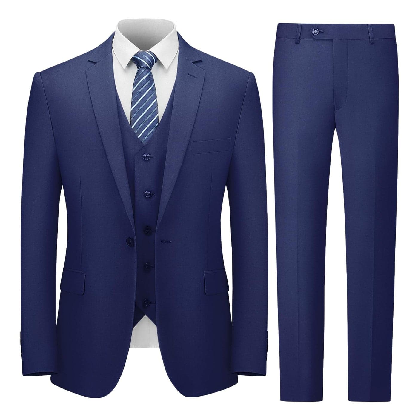 Cooper Nelson Mens Suit Slim Fit 3 Piece Suits for Men One Button Solid Jacket Vest Pants with Tie Tuxedo Set Navy Blue L