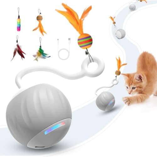 Upgraded Interactive Cat Toys Ball for Indoor Cats Cat Ball Features Touch and Voice Activation 2 Speed Settings Fast and Slow Interchangeable Tail Attachments for Bored Indoor Cats Grey