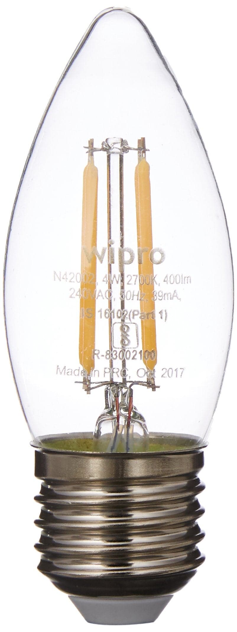 Wipro Garnet 4W Classic Candle LED Bulb for Decorative Lights, Chandeliers | Warm White (2700K) | E27 Bulb Base | High Voltage Protection (440V) | Surge Protection (4KV) | Pack of 6