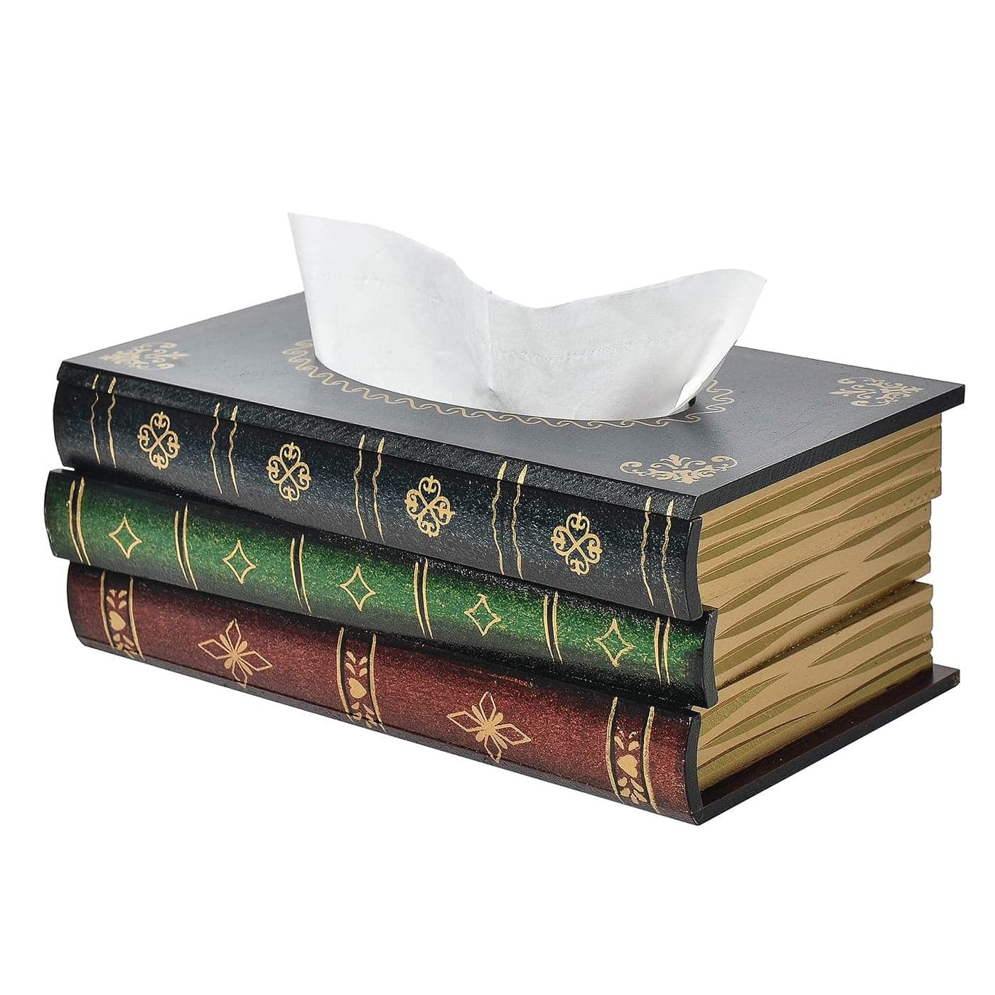 Crafted Classical Retro Wooden Antique Book Tissue Box Cover Rectangular Tissue Holder Dispenser Paper Cover Case Napkin Holder Home Decor for Bathroom Living Room Office car Kitchen Dark Green