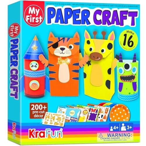KRAFUN My First Safari Animal Paper Craft Kit 16 DIY Arts and Crafts Zoo Animal Organized Craft Activities Supplies Box Assembling Creative Toys for Toddlers Boys Girls 38 Years Old