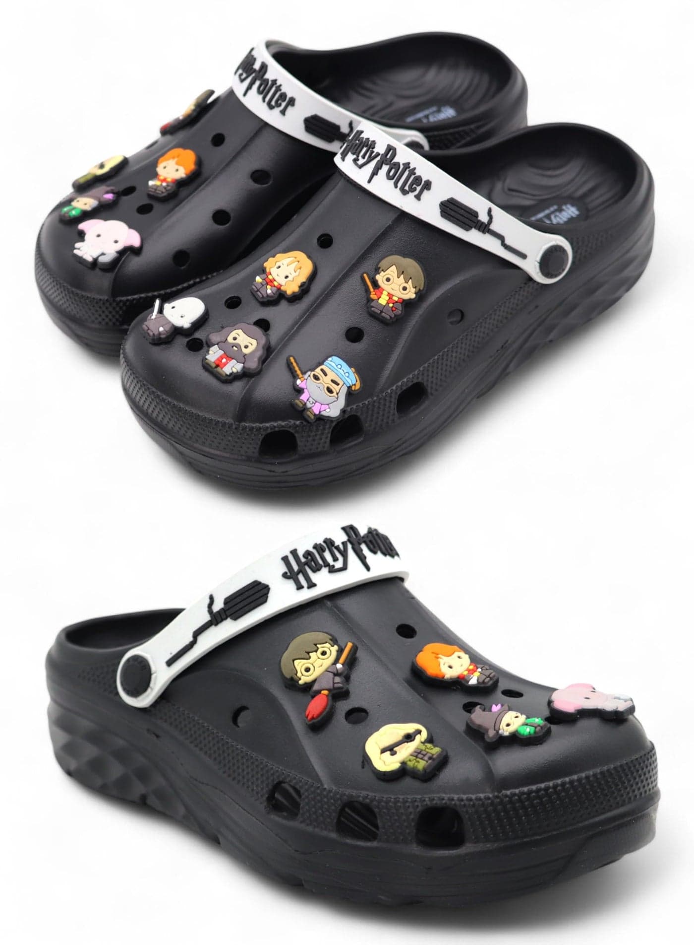 SVAAR x Harry Potter Men's Magical Clogs with 10 Authentic Harry Potter Charms Included and Adjustable Back Strap Black