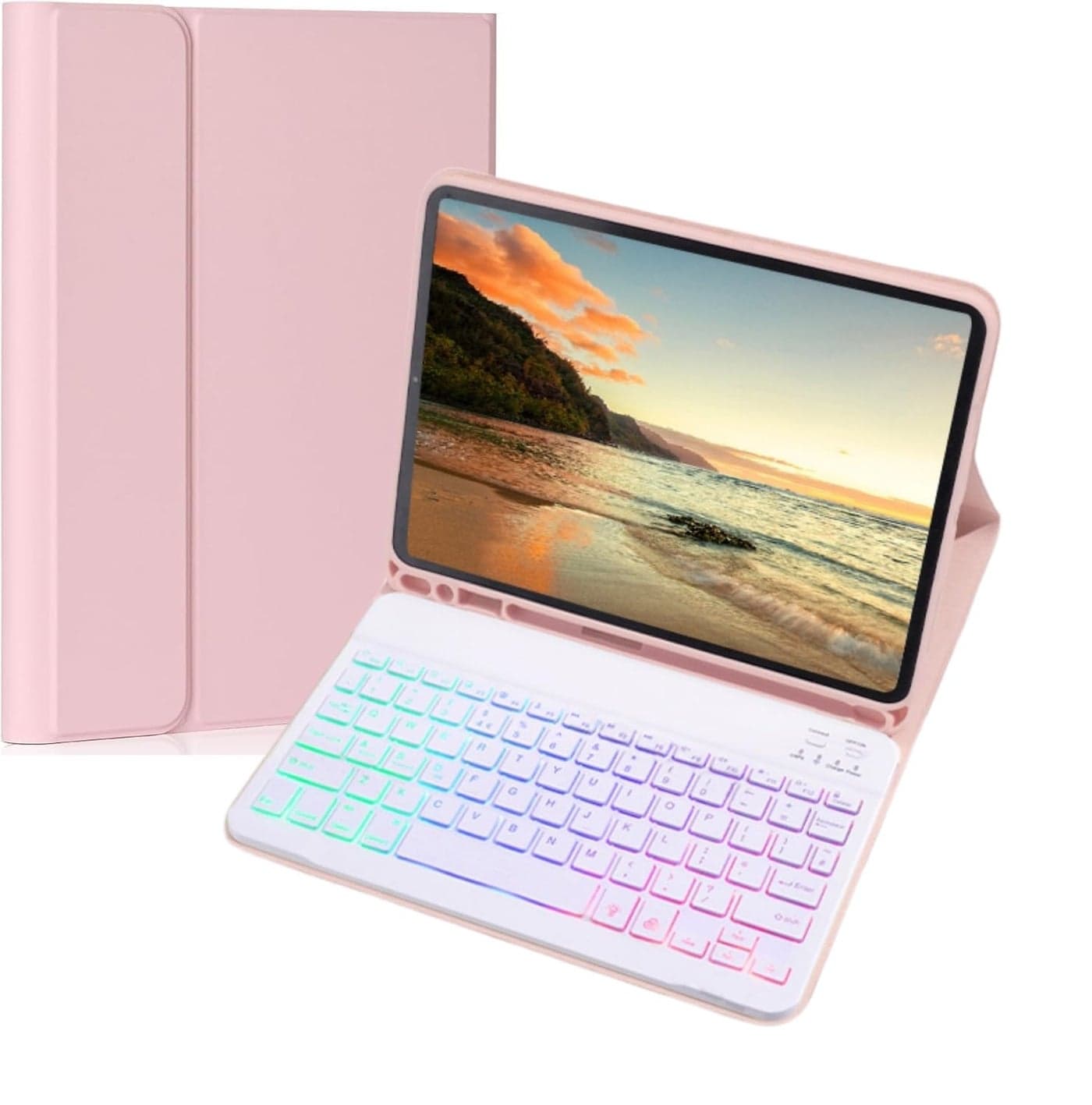 NUWONAYA Keyboard Case for iPad Air 13 inch M3 2025M2 2024 iPad Pro 129 inch 3456th Gen Slim 7 Color Rainbow Backlight Detachable Magnetic Keyboard Cover with Pencil HolderPink