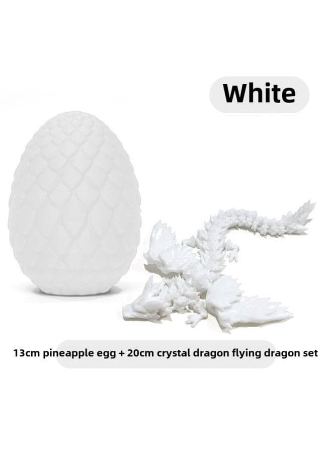 3D Printed Crystal Dragon Egg Activity Joint Chinese Dragon Toy Gift for Kids Mini Flying Dragon Decoration Pendulum - White Egg Pair - Educational Craft Gift for Children - High-Q